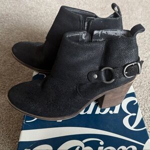 Lucky Brand Black Ankle Booties with Buckle Detail
